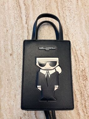Karl Lagerfeld Black Leather Maybelle Crossbody with Karl Icon